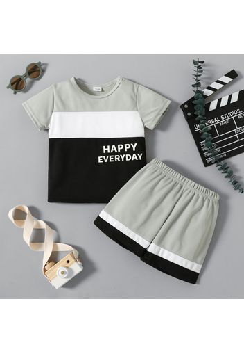 2pcs Toddler Boy Casual Letter Print Colorblock Tee and Shorts Set