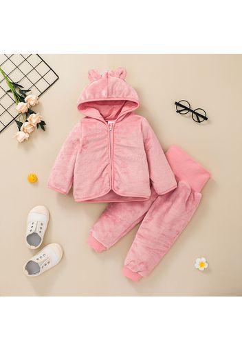 2pcs Solid  Hooded Long-sleeve Baby Set