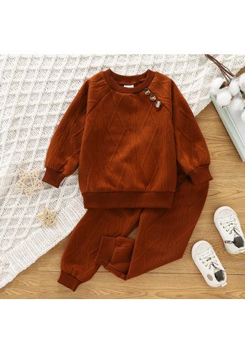 2-piece Toddler Girl Button Design Cable Knit Textured Sweatshirt and Pants Set