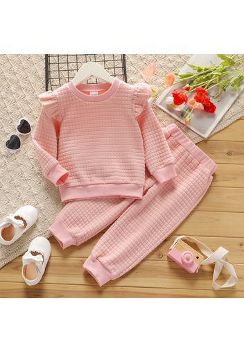 2-piece Toddler Girl Ruffled Textured Sweatshirt and Solid Color Pants Set