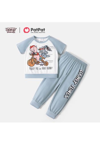 Looney Tunes 2pcs Toddler Boy/Girl Letter Print Short Raglan Sleeve Tee and Elasticized Pants Set