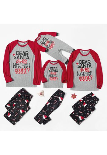 Christmas Letter Contrast Top and Candy Cane Pants Family Matching Pajamas Sets (Flame Resistant)