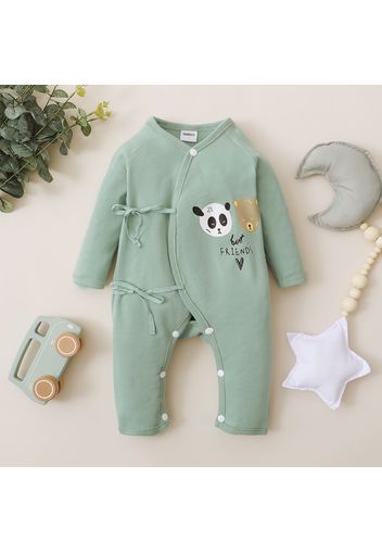 Panda or Dog or Swan or Penguin Print Kimono Style Long-sleeve Baby Jumpsuit