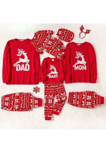 Christmas Reindeer and Letter Embroidered Red Family Matching Long-sleeve Thickened Polar Fleece Pajamas Sets (Flame Resistant)