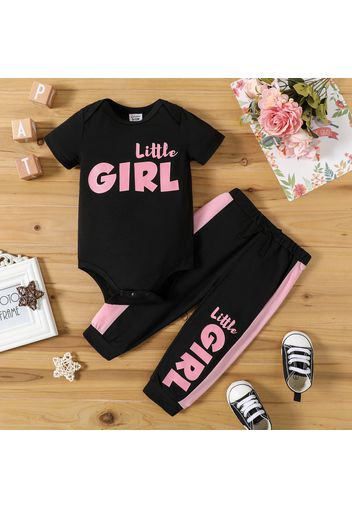 2pcs Baby Girl Letter Print Short-sleeve Romper and Pants Set