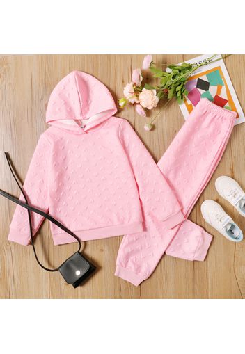 2-piece Kid Girl Heart Textured Solid Color Hoodie Sweatshirt and Pants Set