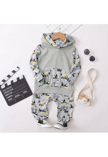 2-piece Toddler Boy Vehicle Print Hoodie Sweatshirt and Pants Set