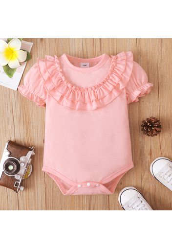 Baby Girl Solid Layered Ruffle Puff-sleeve Romper