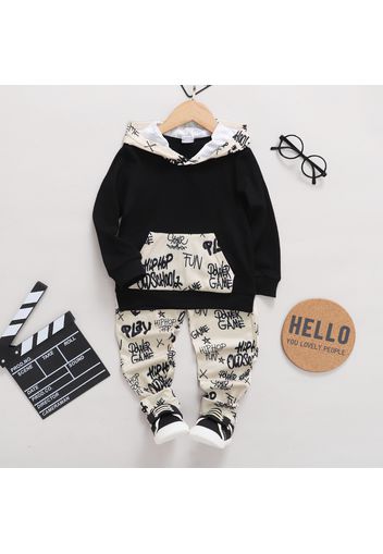 2-piece Toddler Boy Letter Print Colorblock Hoodie Sweatshirt and Pants Set