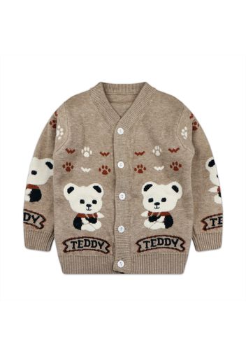 Letter and Bear Print Long-sleeve Knitwear Sweater
