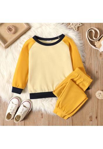 2-piece Toddler Boy Colorblock Raglan Sleeve Pullover Sweatshirt and Solid Color Pants Set