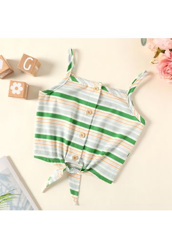 Toddler Girl Stripe Button Design Tie Knot Camisole