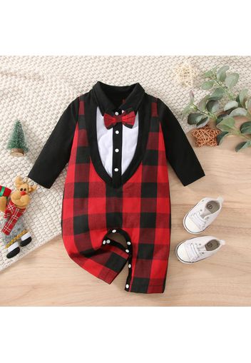 Baby Boy Plaid Faux-two Long-sleeve Gentleman Jumpsuit