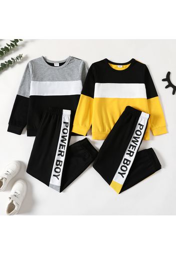 2-piece Kid Boy Colorblock Pullover Sweatshirt and Letter Print Sweatpants Set