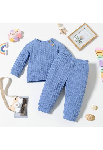 Baby Girl 2pcs Crewneck Long-sleeve Solid Pullover and Trouser Set