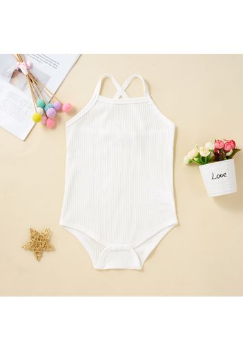 Baby Girl Solid Ribbed Sleeveless Spaghetti Strap Romper