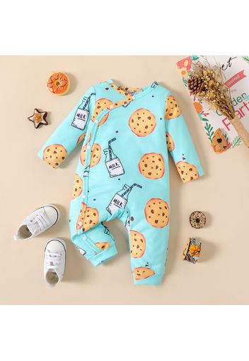 Baby Boy/Girl Allover Cookie Print Long-sleeve Snap Jumpsuit