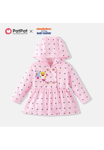 Baby Shark Baby Girl Heart Allover Hooded Coat Bodysuit and Stripe Pants