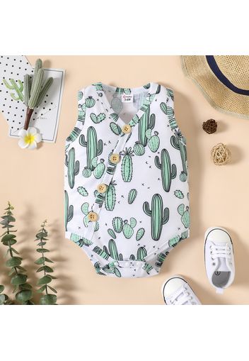 Baby Boy All Over Cactus Print Button Up Sleeveless Romper