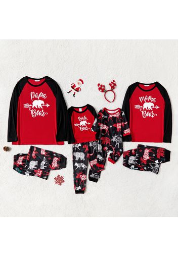 Christmas Polar Bear and Letter Print Family Matching Black Raglan Long-sleeve Pajamas Sets (Flame Resistant)