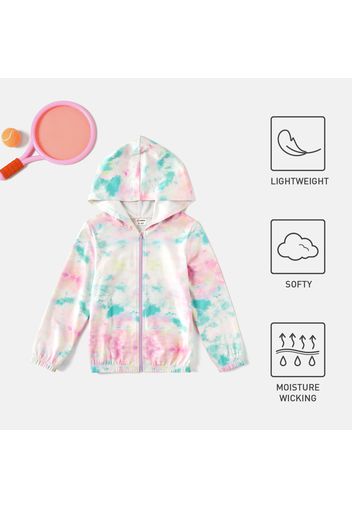 Activewear Polyester Spandex Fabric Toddler Girl Tie Dyed Breathable Hooded Jacket