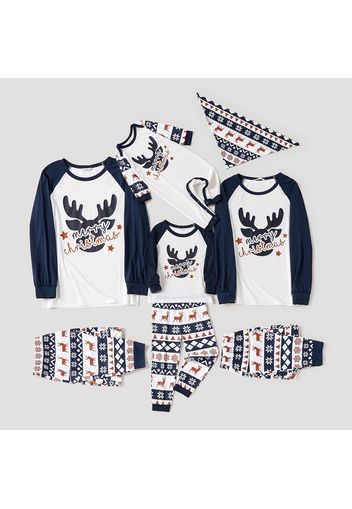 Christmas Deer and Letter Print White Family Matching Long-sleeve Pajamas Sets (Flame Resistant)