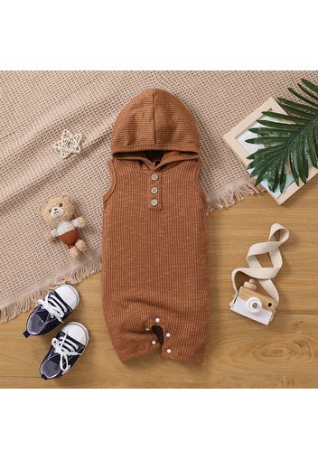 Baby Boy/Girl Button Front Solid Rib Knit Hooded Tank Romper