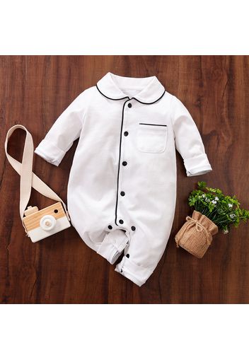 100% Cotton Solid Polo Collar Long-sleeve Baby Jumpsuit