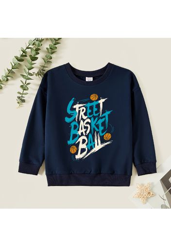 Kid Boy Graphic Letter and Basketball Print Long-sleeve Pullover