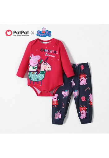 Peppa Pig Baby Boy/Girl  2-piece  Christmas Snow Unicorn Candy Jumpsuit And Pants