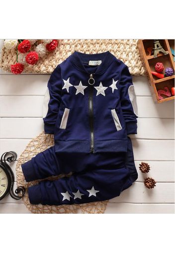 2-piece Toddler Boy Stars Print Zipper Bomber Jacket and Pants Set