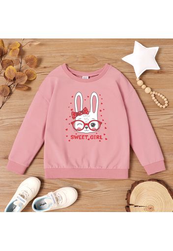 Kid Girl Cute Rabbit Print Pink Cotton Pullover Sweatshirt