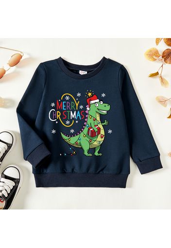 Christmas Toddler Boy Graphic Dinosaur and Snowflake and Letter Print Long-sleeve Pullover