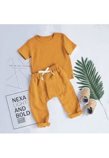 Crepe 2pcs Solid Short-sleeve Baby Set