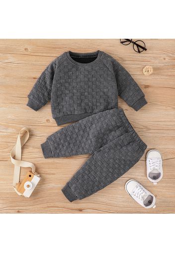 2pcs Baby Boy Dark Grey Textured Long-sleeve Sweatshirt and Sweatpants Set