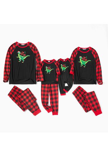 Mosaic Family Matching Dinosaur Top Plaid Christmas Pajamas Sets（Flame Resistant）