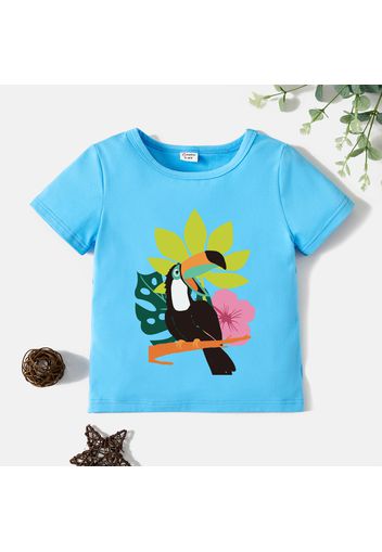 Toddler Graphic Plant and Parrot Print Short-sleeve Tee