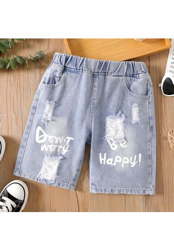 Kid Boy Letter Print Ripped Denim Jeans Shorts