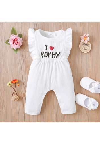 Mother's Day Baby Girl Love Heart and Letter Print Ribbed Sleeveless Ruffle Jumpsuit