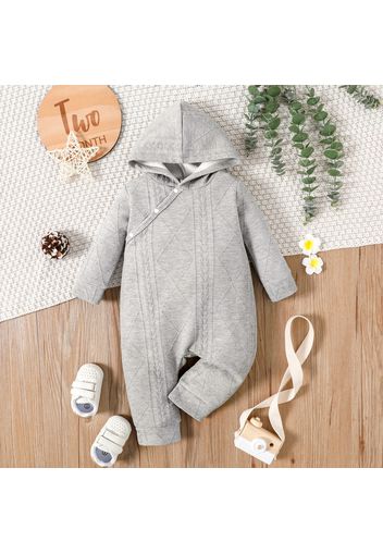 Baby Boy Solid Textured Long-sleeve Hooded Snap-up Jumpsuit