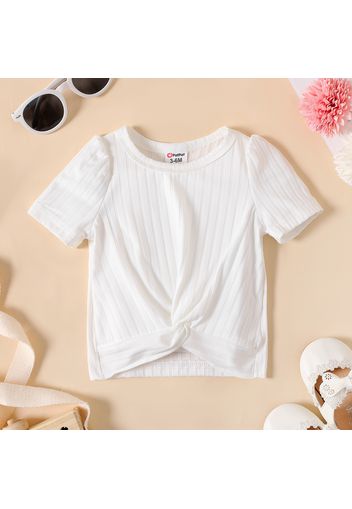 Baby Girl Solid Rib Knit Twist Knot Short-sleeve Tee