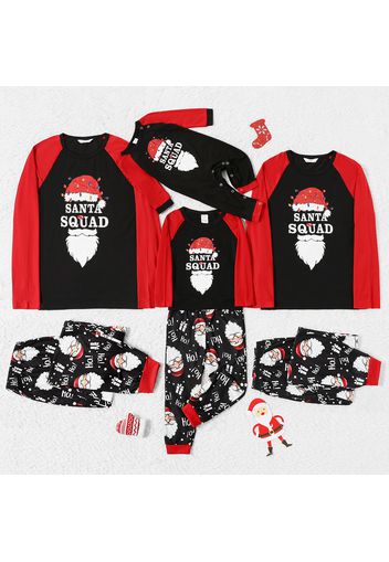 Christmas Santa Claus and Letter Print Black Family Matching Long-sleeve Pajamas Set (Flame Resistant)