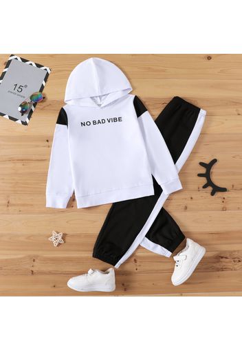 2-piece Kid Boy Letter Print Colorblock Hoodie Sweatshirt and Pants Set