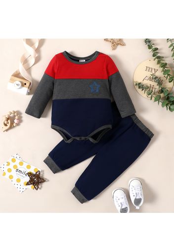 2pcs Baby Boy Striped Long-sleeve Romper and Solid Trousers Set