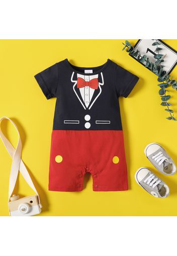 Baby Boy Print Splicing Short-sleeve Gentleman Romper