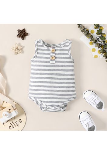 Baby Boy Button Design Solid/Striped Sleeveless Tank Romper