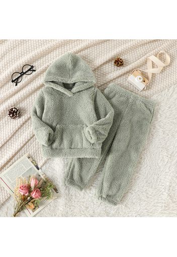 2-piece Toddler Girl Fuzzy Hoodie Sweatshirt and Pants Set