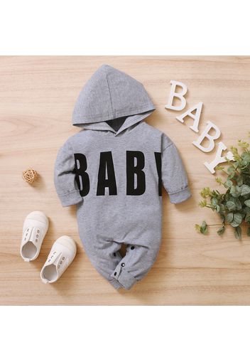 Letter Print Hooded Long-sleeve Baby Jumpsuit