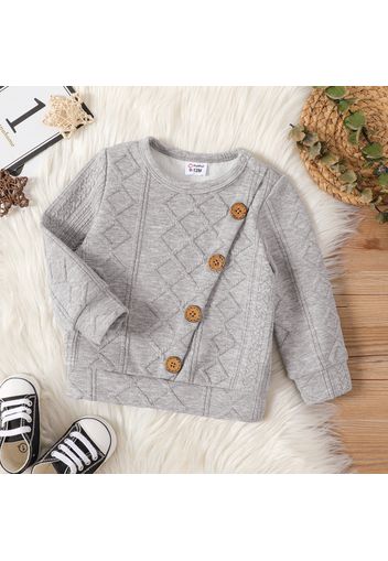 Baby Boy Button Front Solid Imitation Knitting Long-sleeve Pullover Sweatshirt