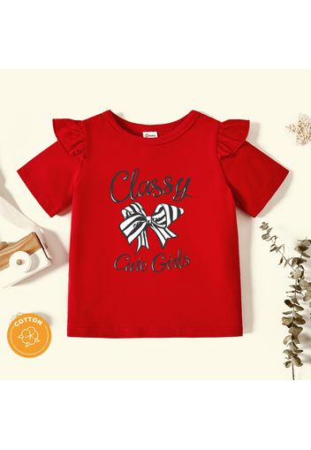 Toddler Graphic Bowknot and Letter Print Ruffled Short-sleeve Tee